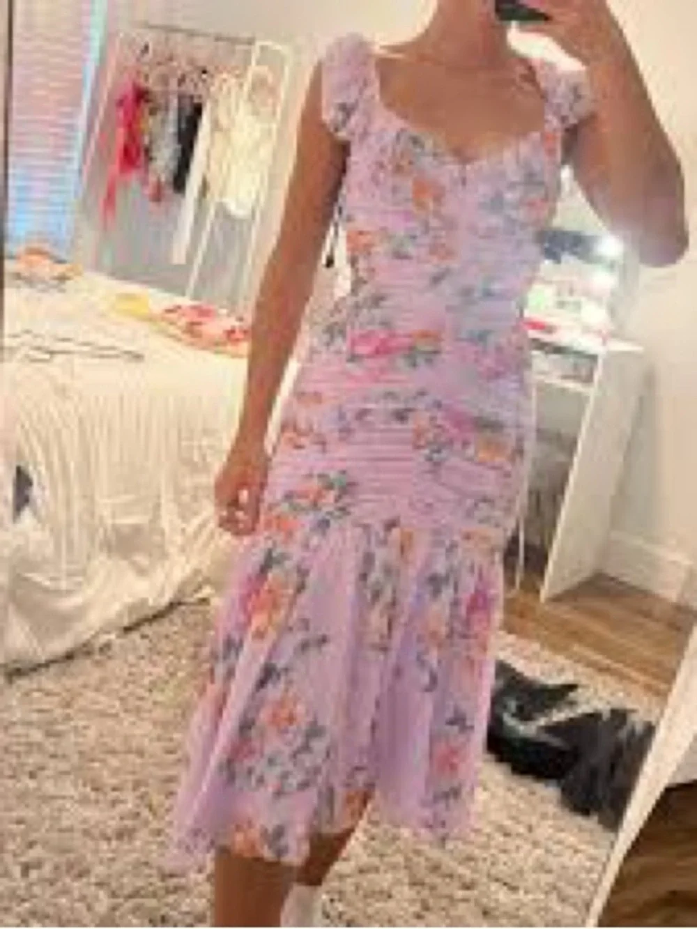 ASTR Romantic Lavender Pink Multi Floral Ruffle High-Low Dress Wedding Formal XS - Picture 7 of 9